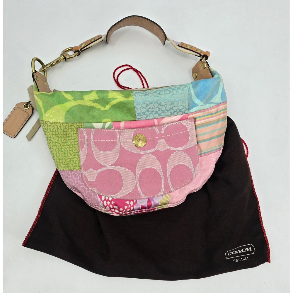Coach Patchwork Signature Hobo Shoulder Bag Pink Floral Y2K Boho 2000s